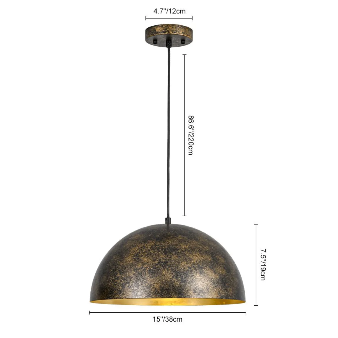 Oversized Antique Dark Rust Iron Dome Pendant Light