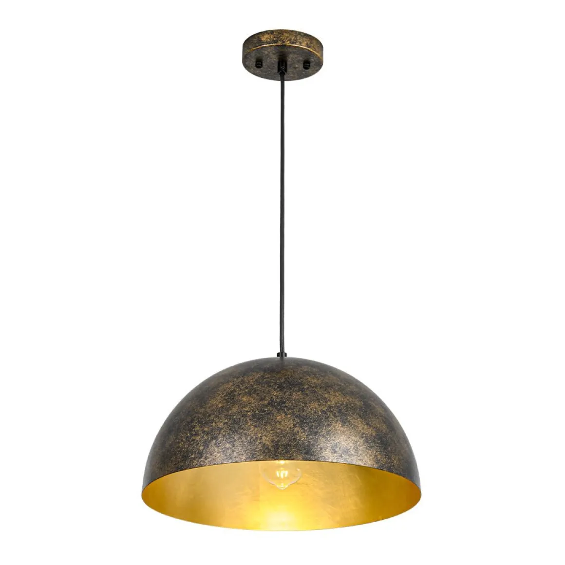 Oversized Antique Dark Rust Iron Dome Pendant Light