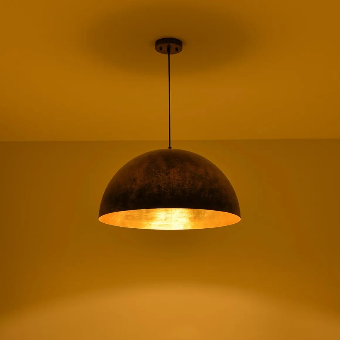 Oversized Antique Dark Rust Iron Dome Pendant Light