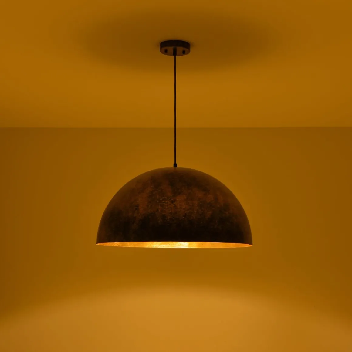 Oversized Antique Dark Rust Iron Dome Pendant Light