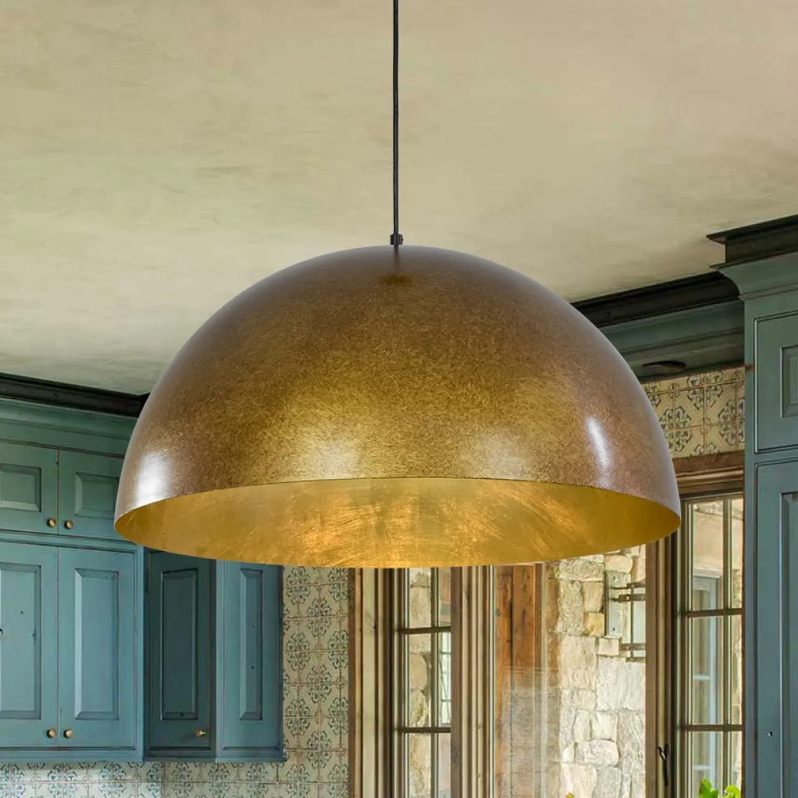 Oversized Antique Dark Rust Iron Dome Pendant Light