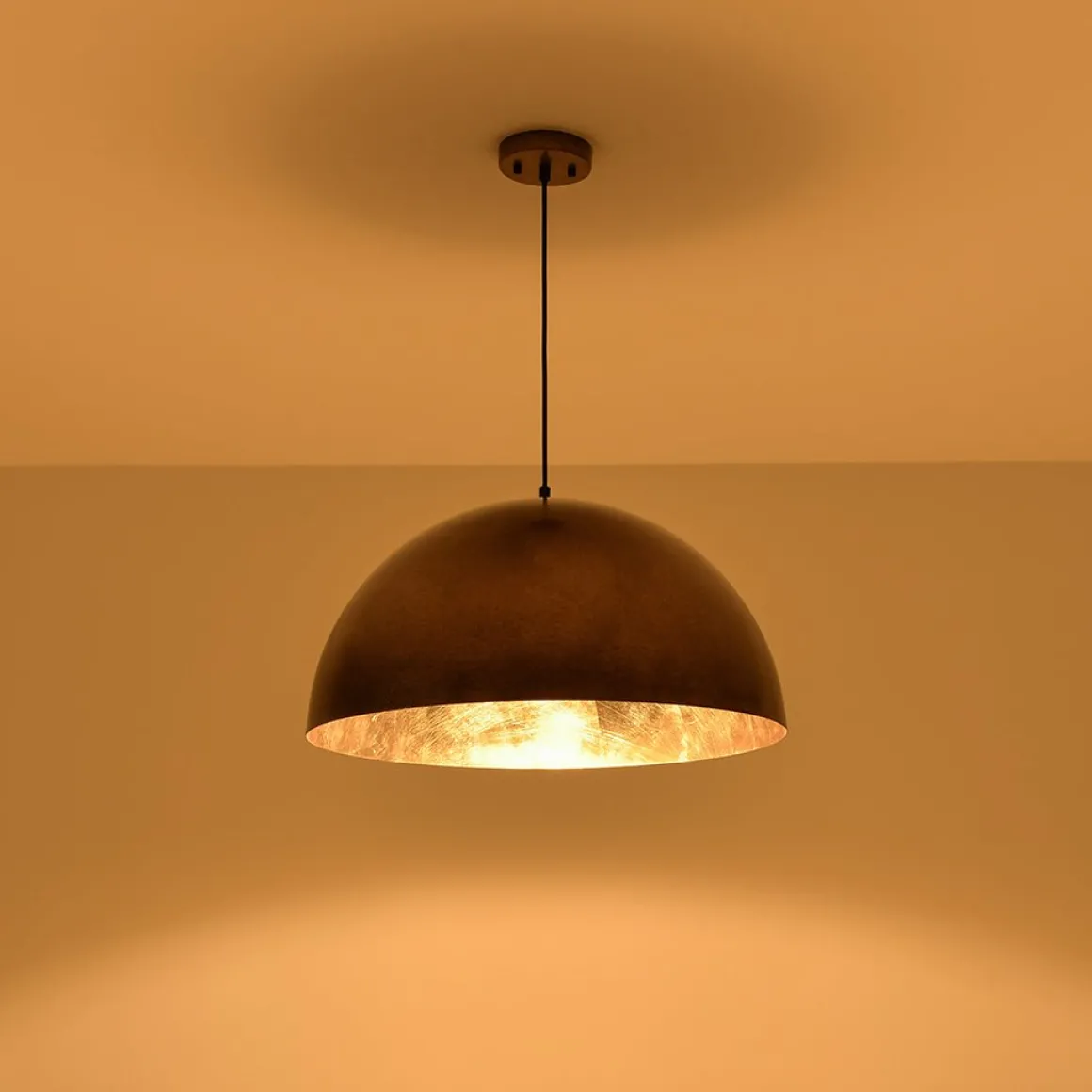 Oversized Antique Dark Rust Iron Dome Pendant Light