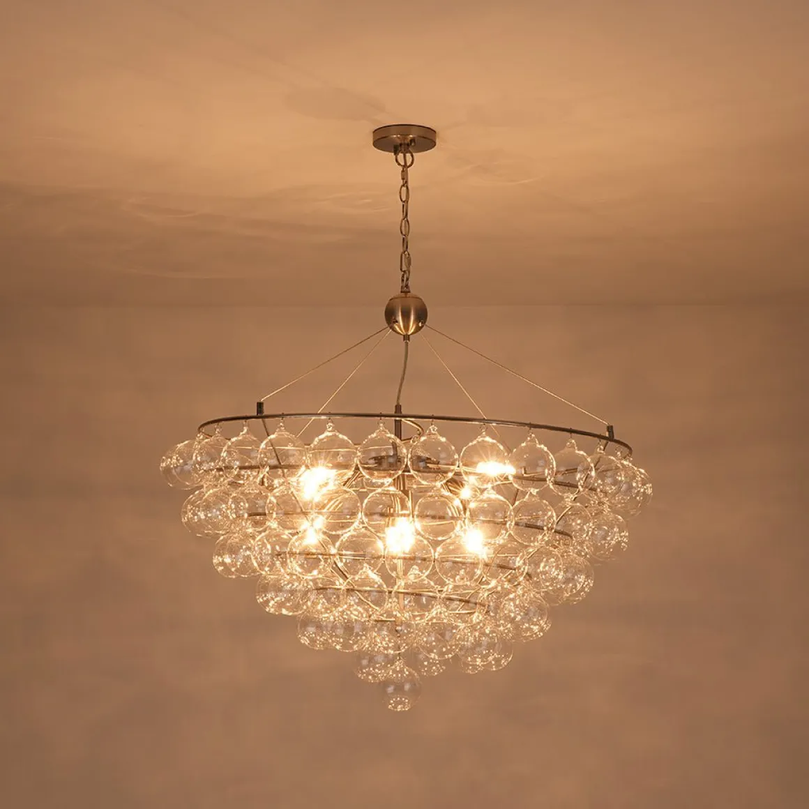 Oversized 8-Light Spiral Tiered Clear Glass Bubble Chandelier