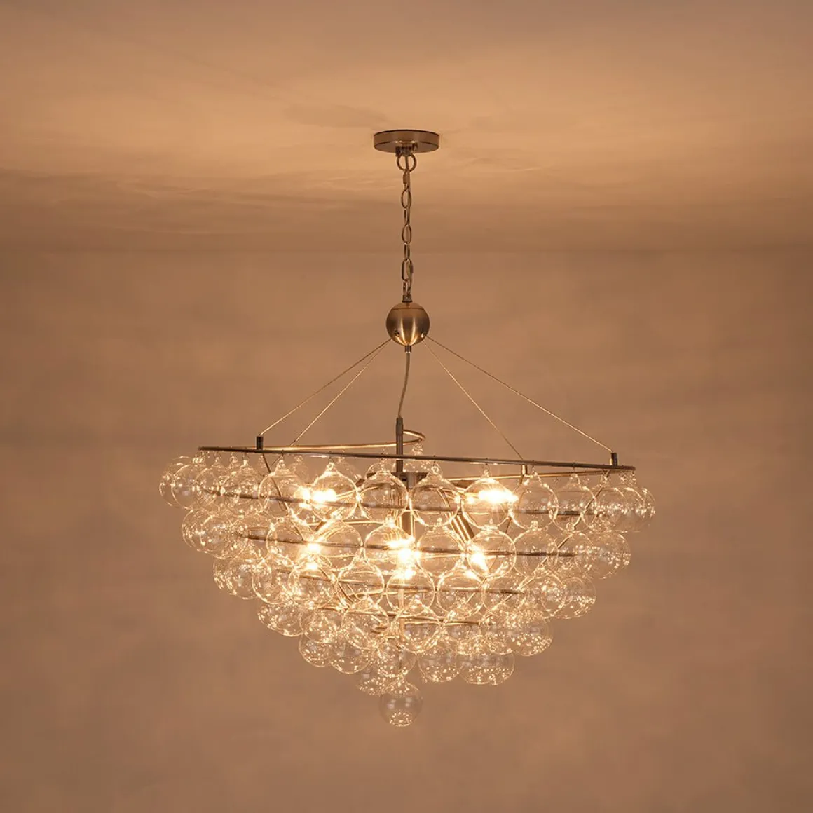 Oversized 8-Light Spiral Tiered Clear Glass Bubble Chandelier