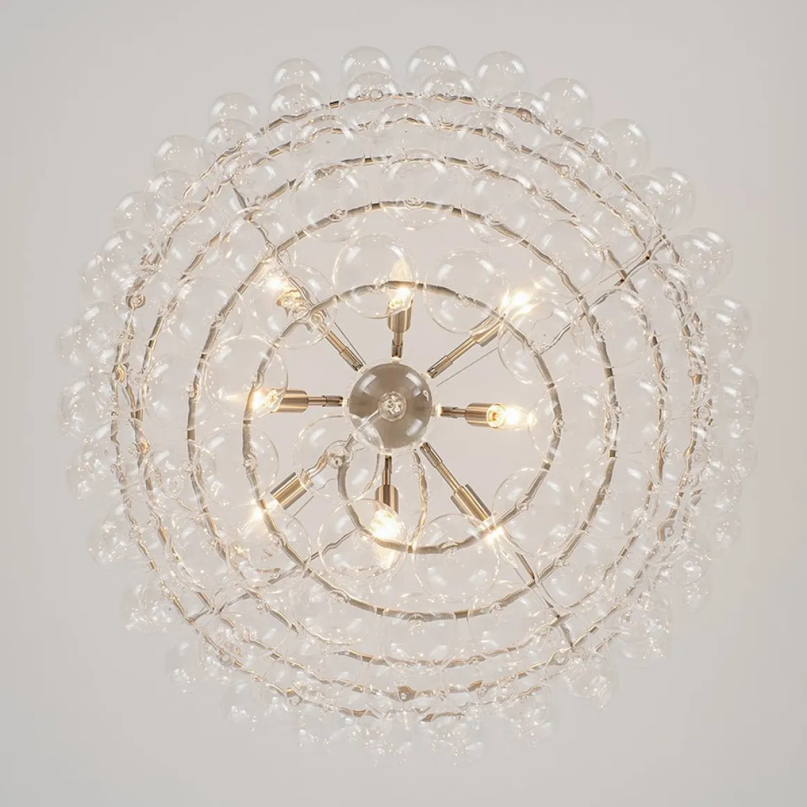 Oversized 8-Light Spiral Tiered Clear Glass Bubble Chandelier