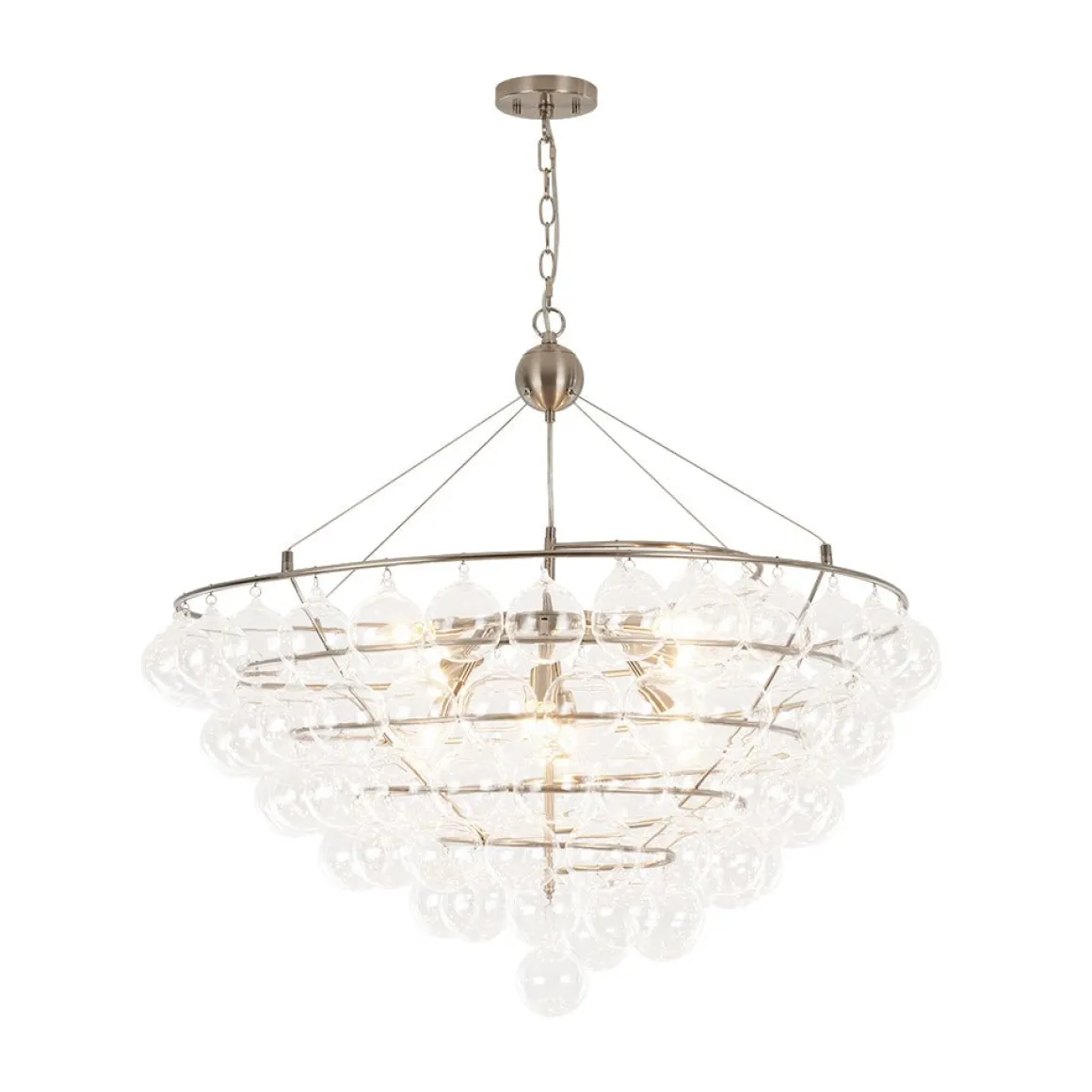 Oversized 8-Light Spiral Tiered Clear Glass Bubble Chandelier