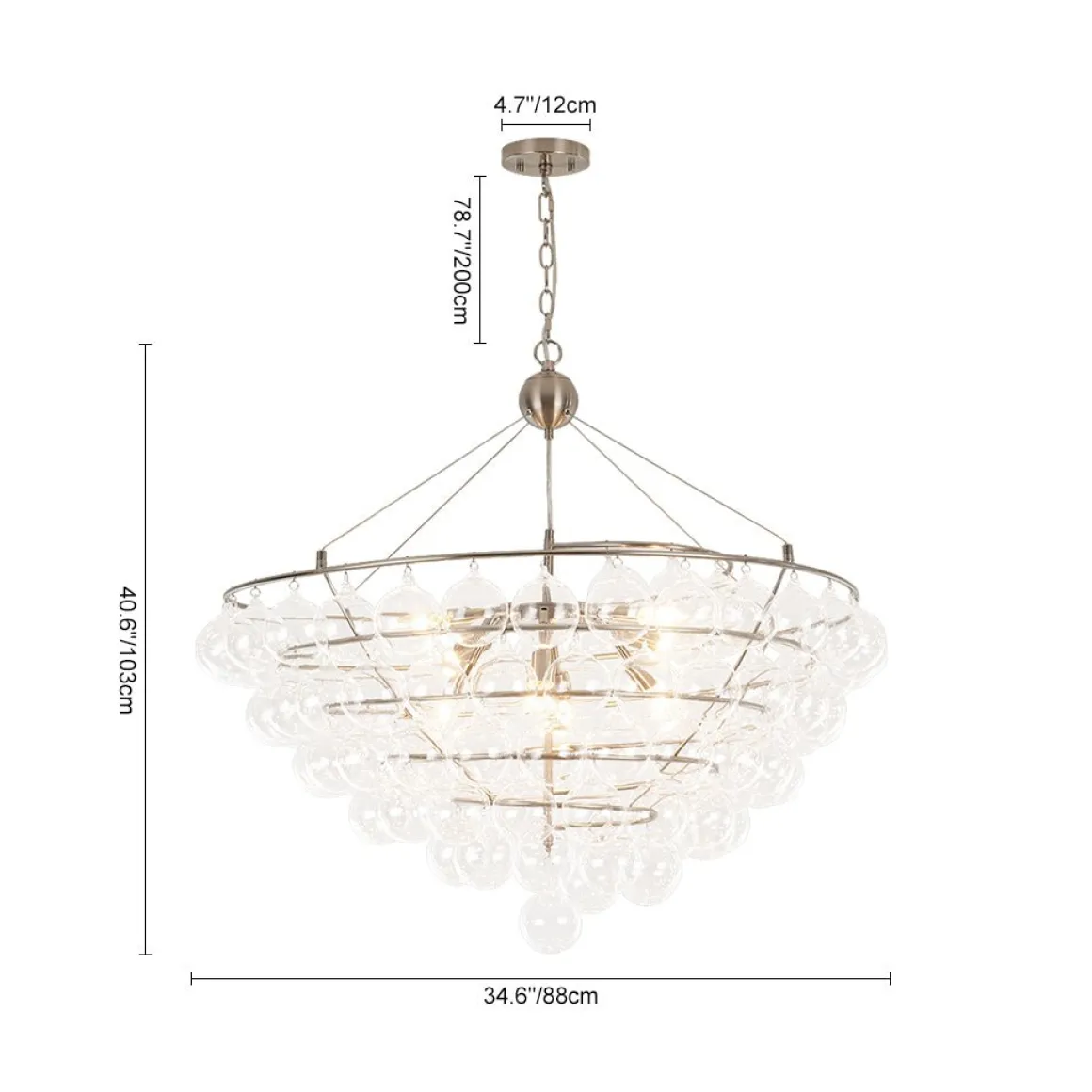 Oversized 8-Light Spiral Tiered Clear Glass Bubble Chandelier