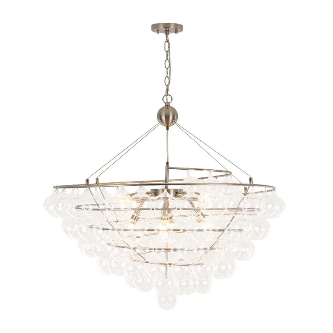 Oversized 8-Light Spiral Tiered Clear Glass Bubble Chandelier