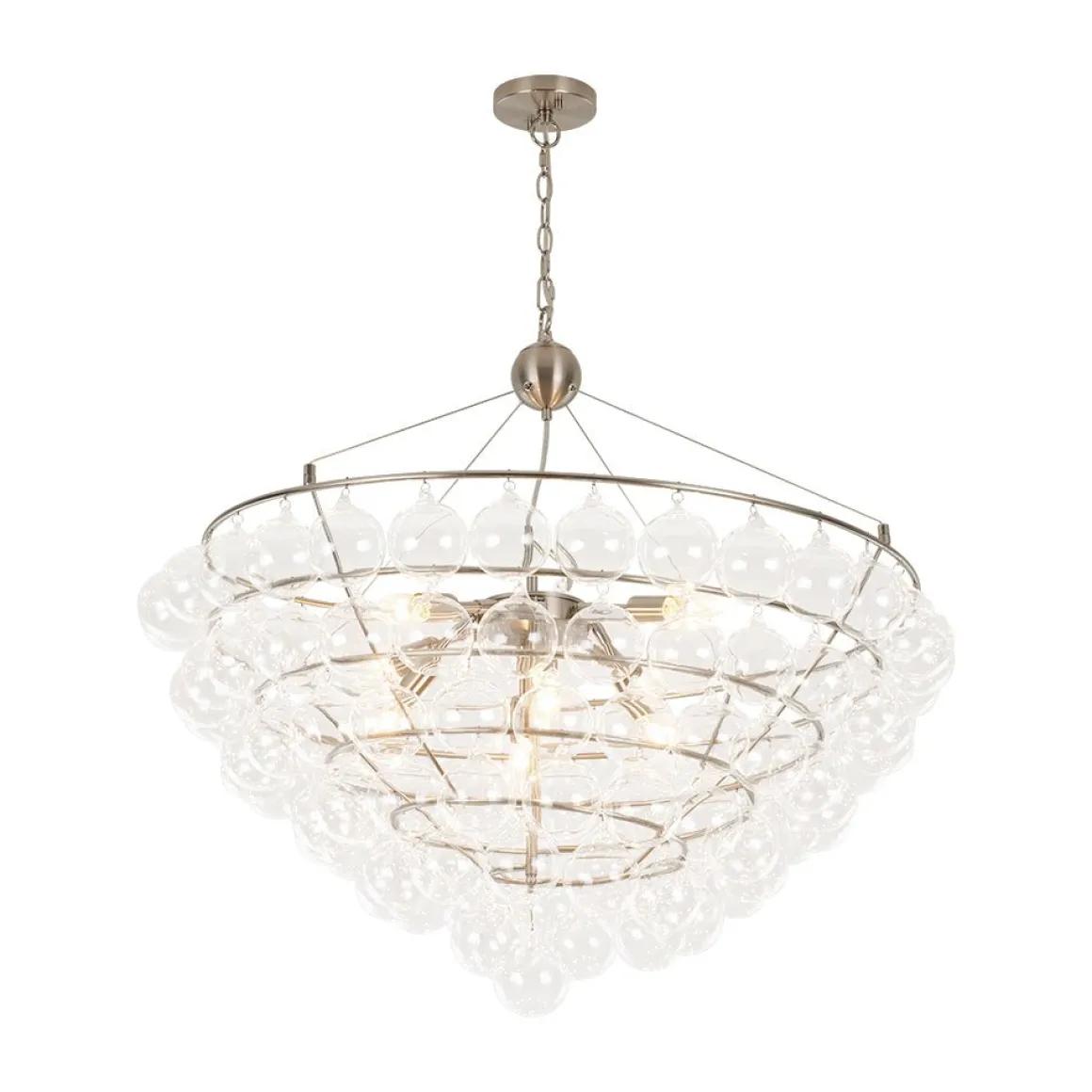 Oversized 8-Light Spiral Tiered Clear Glass Bubble Chandelier