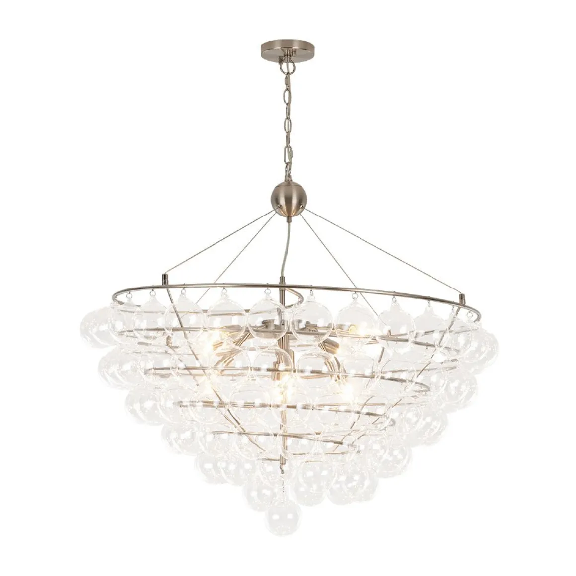 Oversized 8-Light Spiral Tiered Clear Glass Bubble Chandelier
