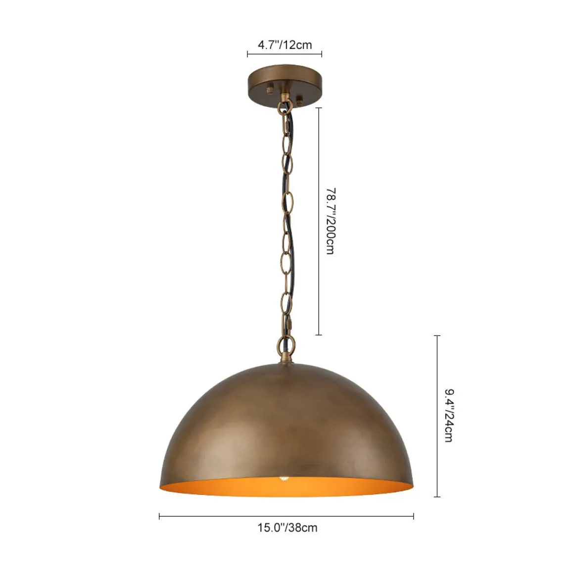 Oversized Vintage Bronze Metal Dome Pendant Light