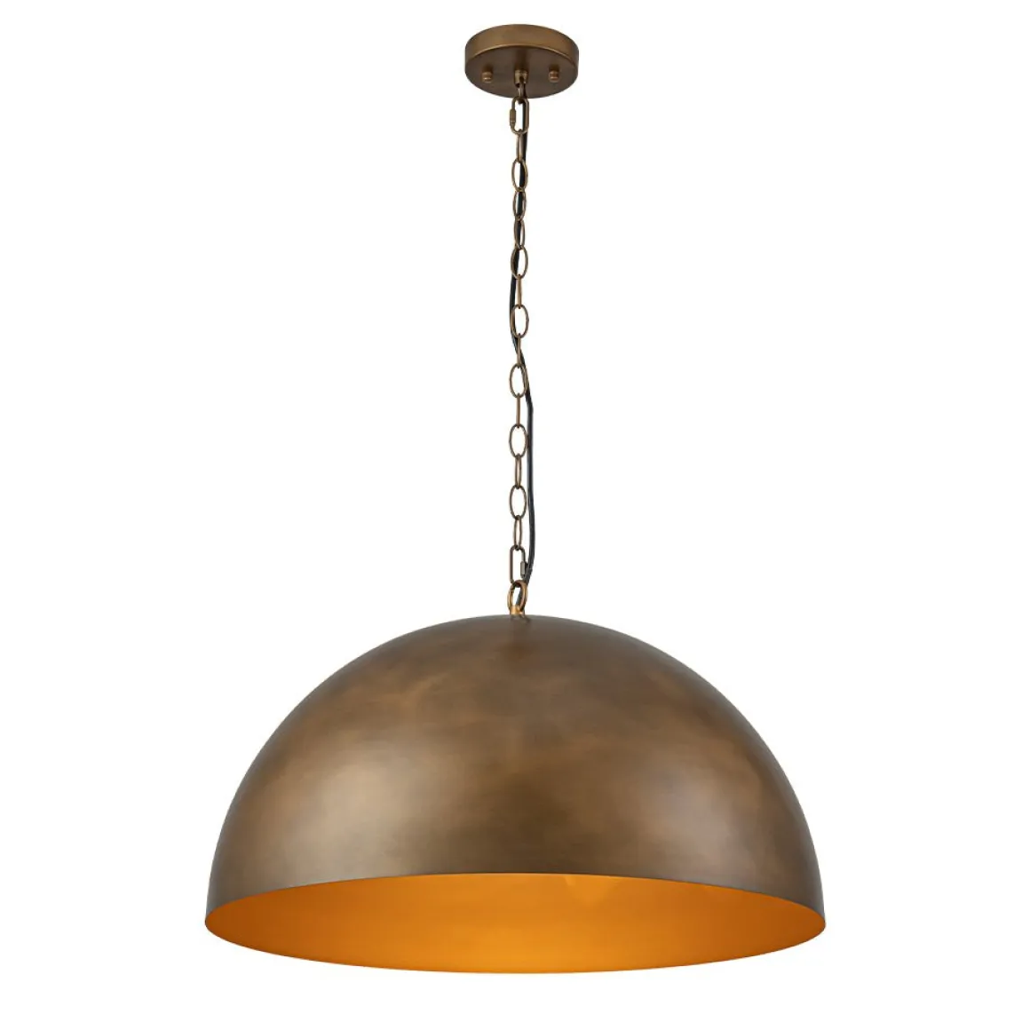 Oversized Vintage Bronze Metal Dome Pendant Light