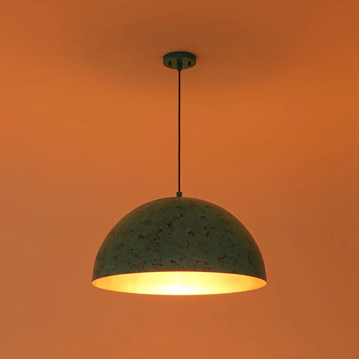 Oxidized Copper Verdigris Turquoise Oversized Dome Pendant