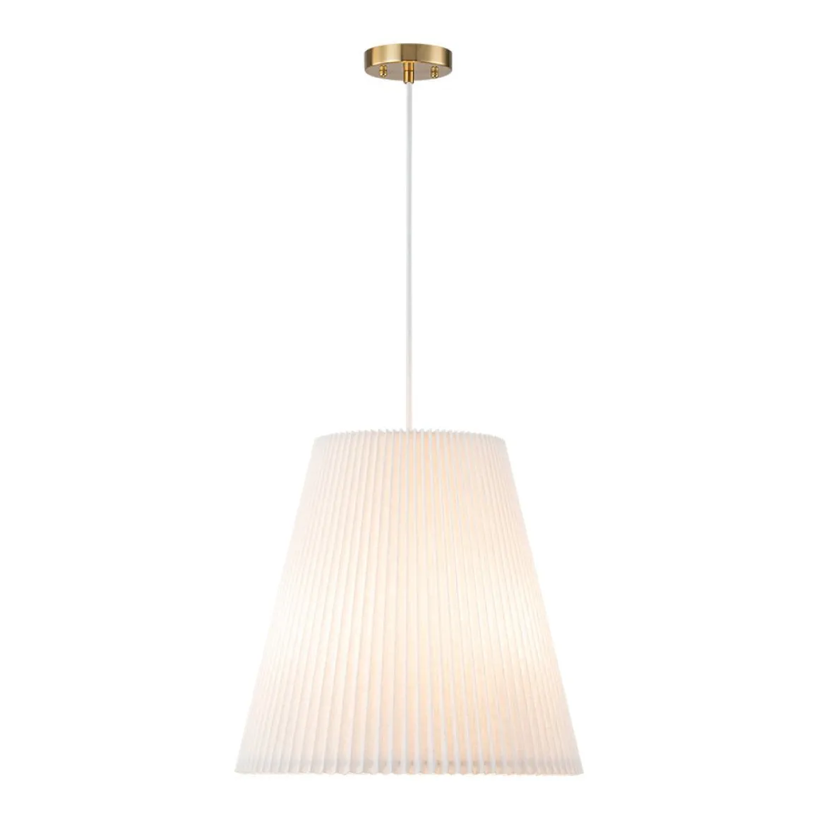 Pleated White Linen Conical Drum Cage Pendant Light