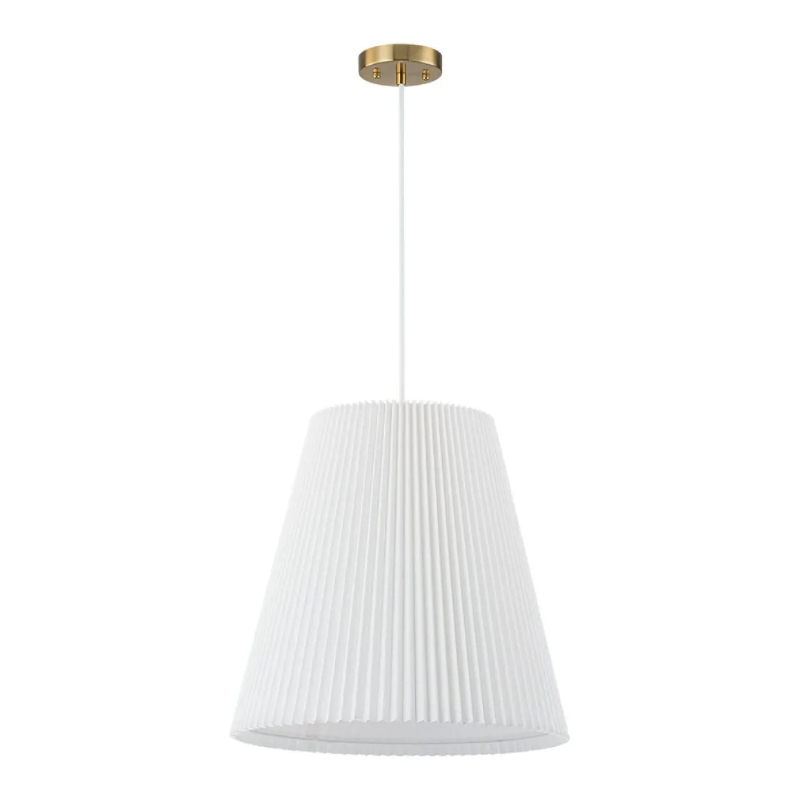 Pleated White Linen Conical Drum Cage Pendant Light