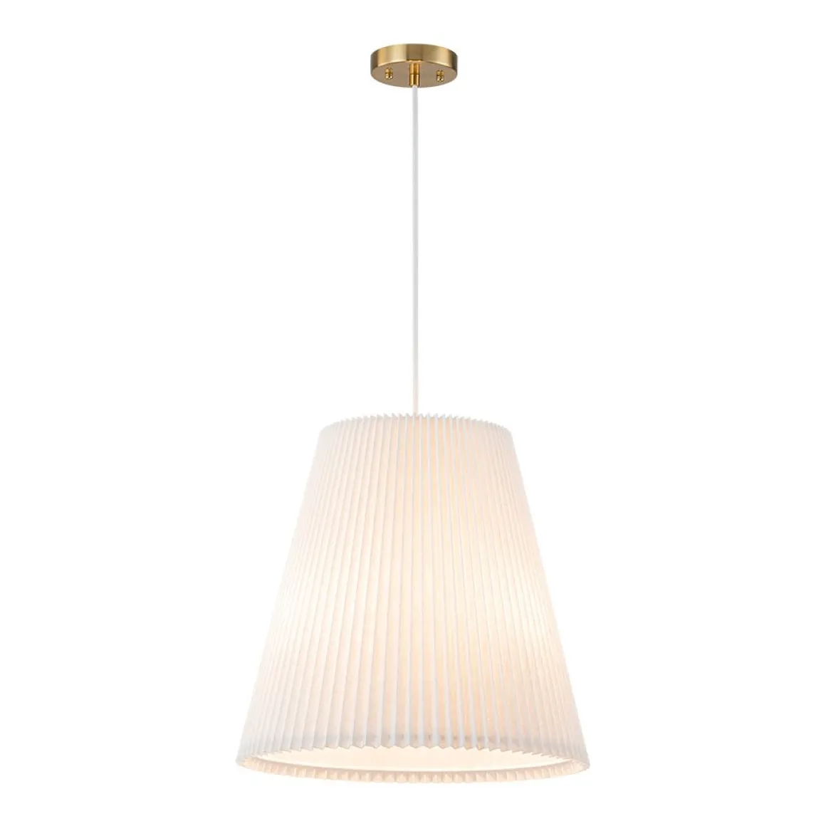 Pleated White Linen Conical Drum Cage Pendant Light