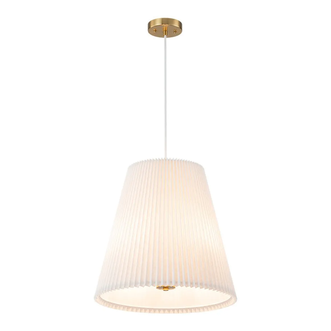 Pleated White Linen Conical Drum Cage Pendant Light