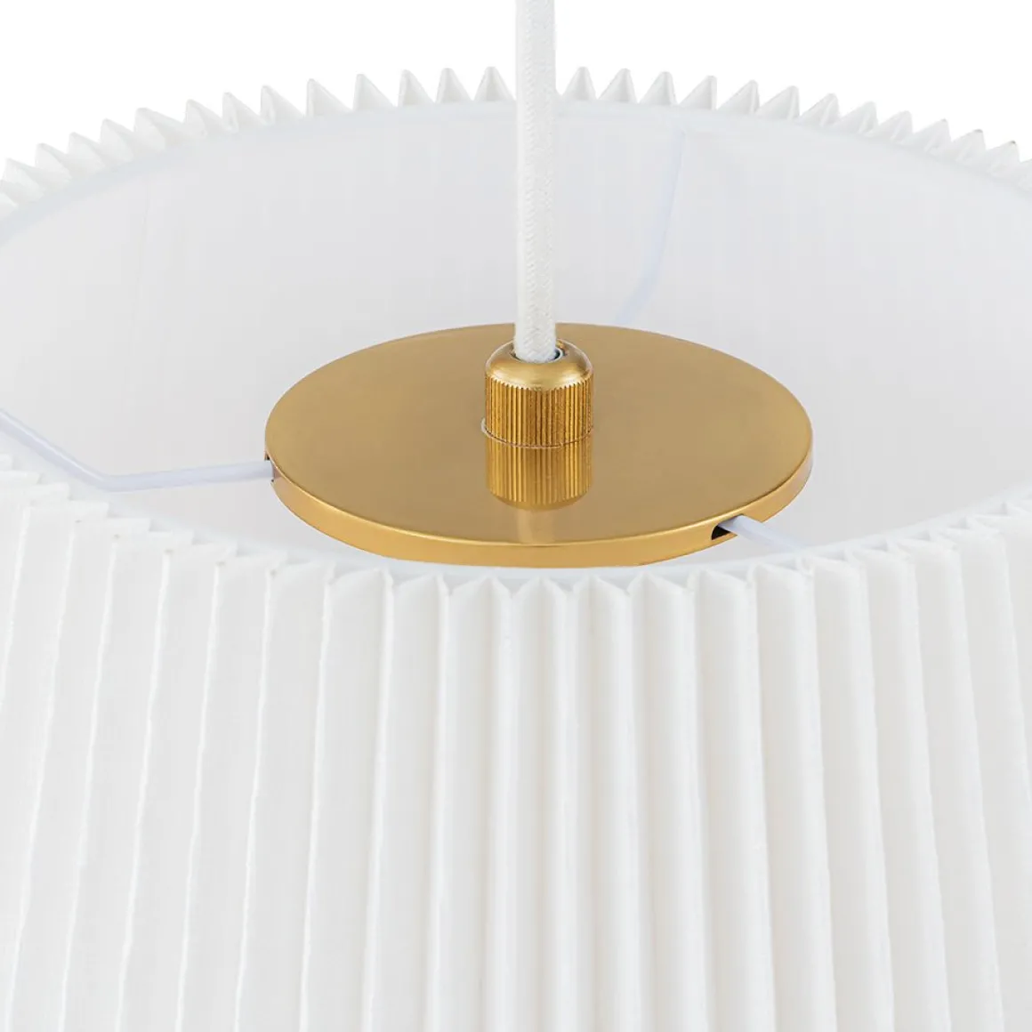 Pleated White Linen Conical Drum Cage Pendant Light