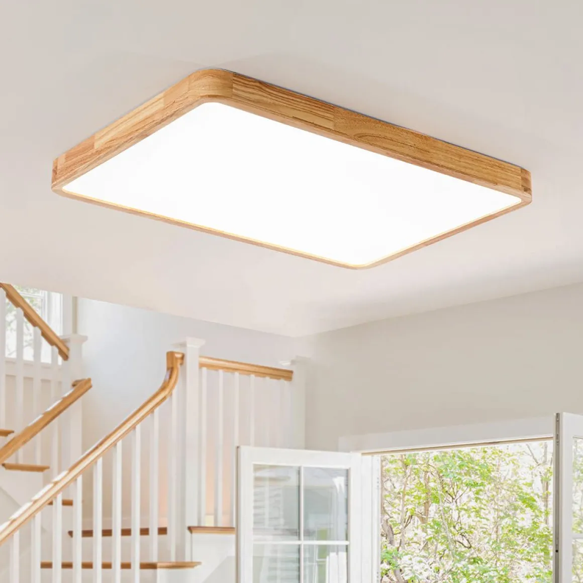 Rectangle Wooden Dimmable LED Flush Mount Ceiling Light