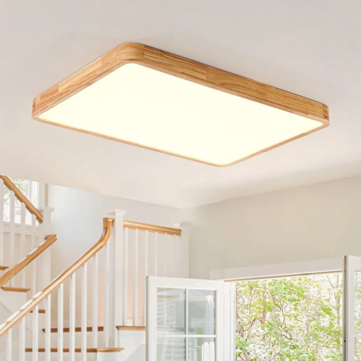 Rectangle Wooden Dimmable LED Flush Mount Ceiling Light
