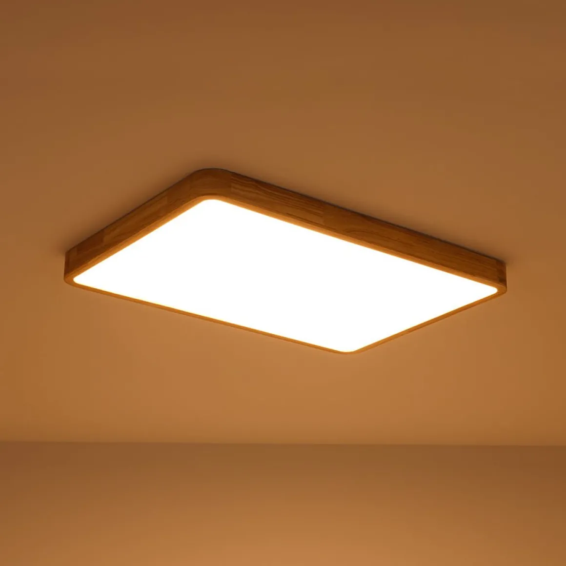 Rectangle Wooden Dimmable LED Flush Mount Ceiling Light