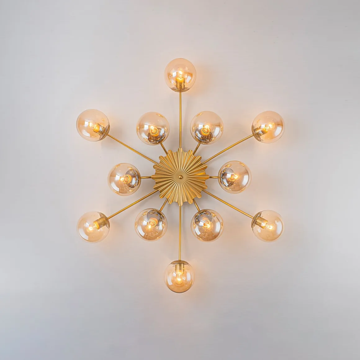 Retro Bloom 12-Light Amber Glass Bubble Semi Flush Chandelier