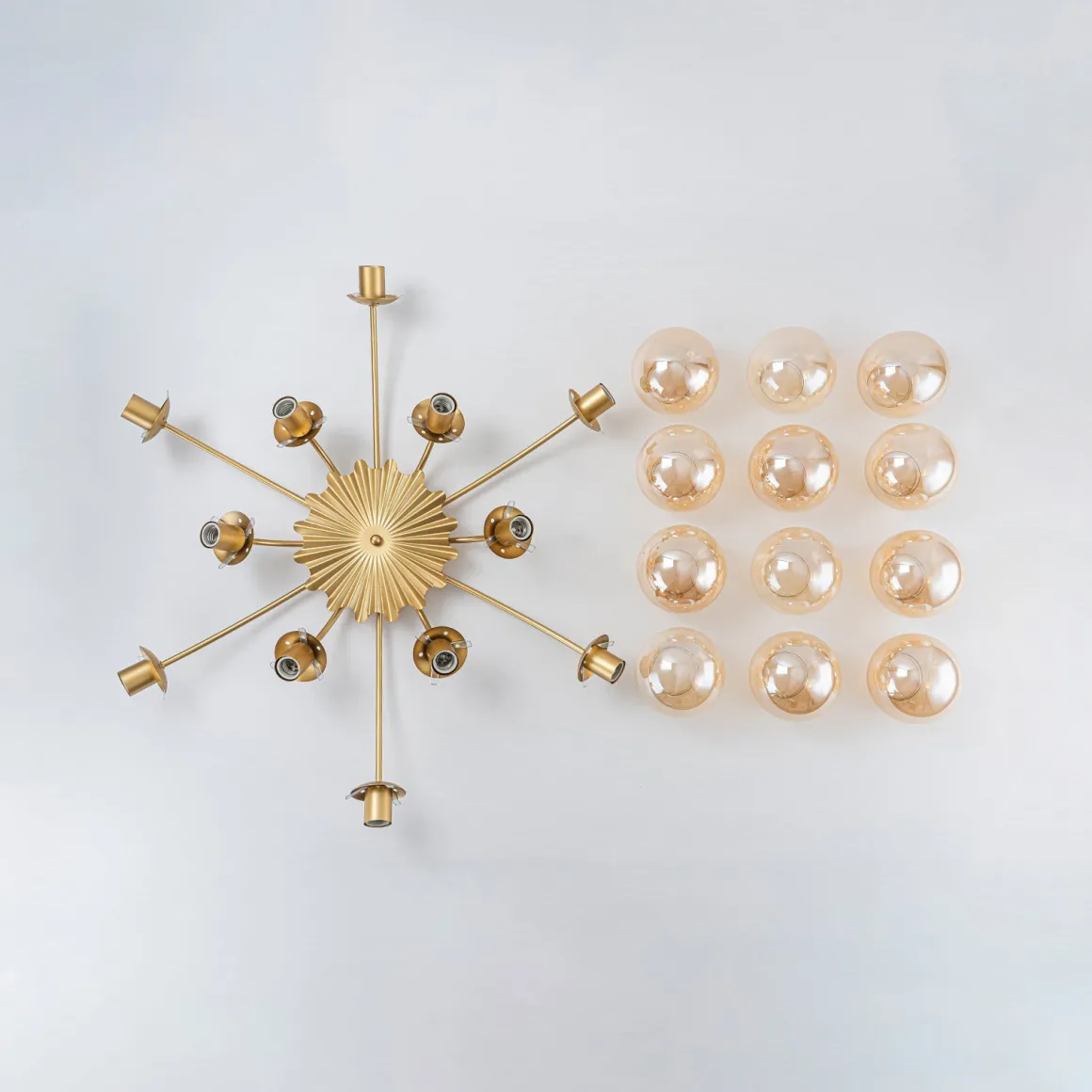 Retro Bloom 12-Light Amber Glass Bubble Semi Flush Chandelier