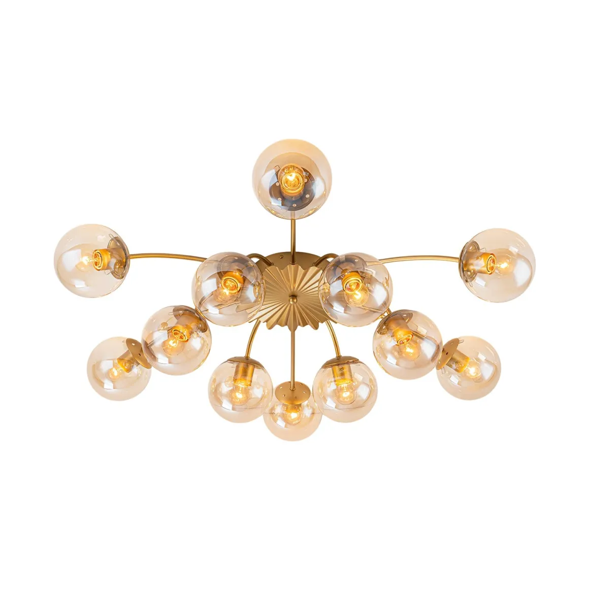 Retro Bloom 12-Light Amber Glass Bubble Semi Flush Chandelier