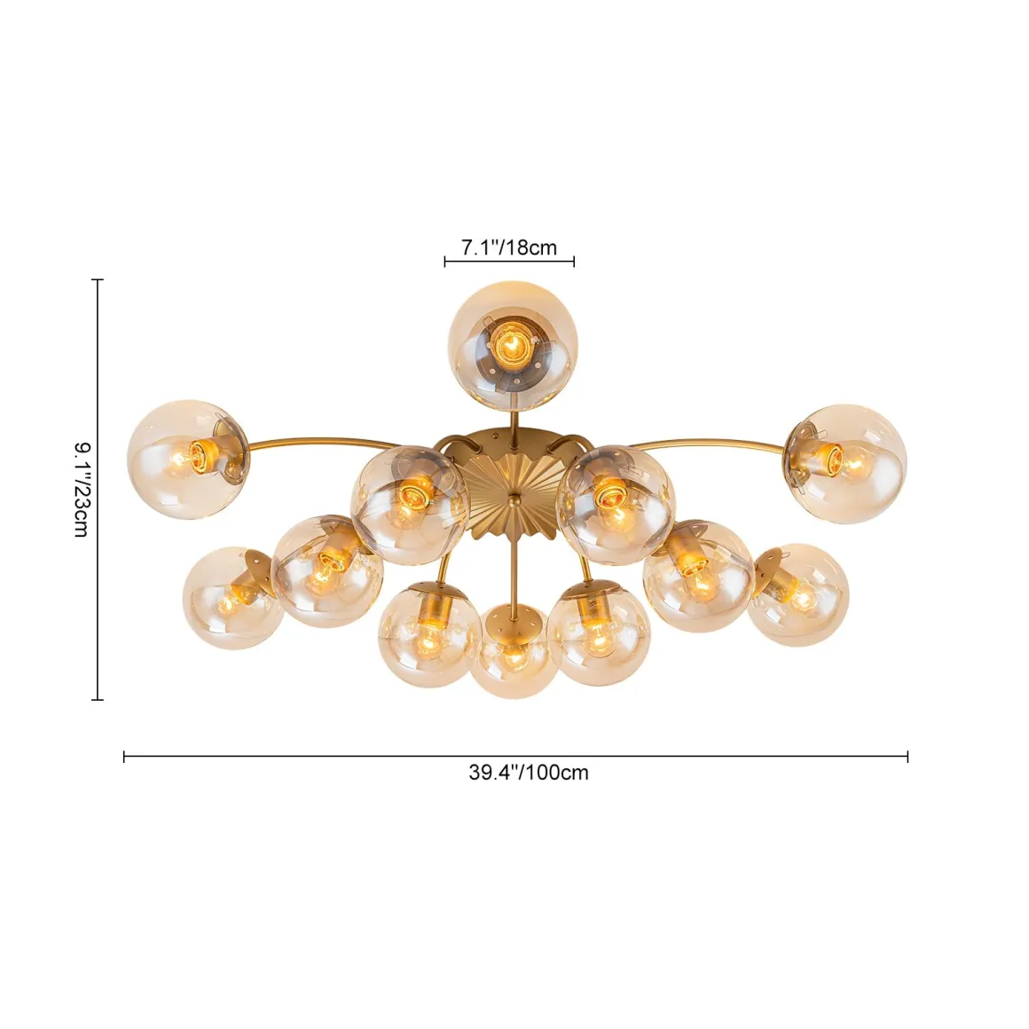 Retro Bloom 12-Light Amber Glass Bubble Semi Flush Chandelier