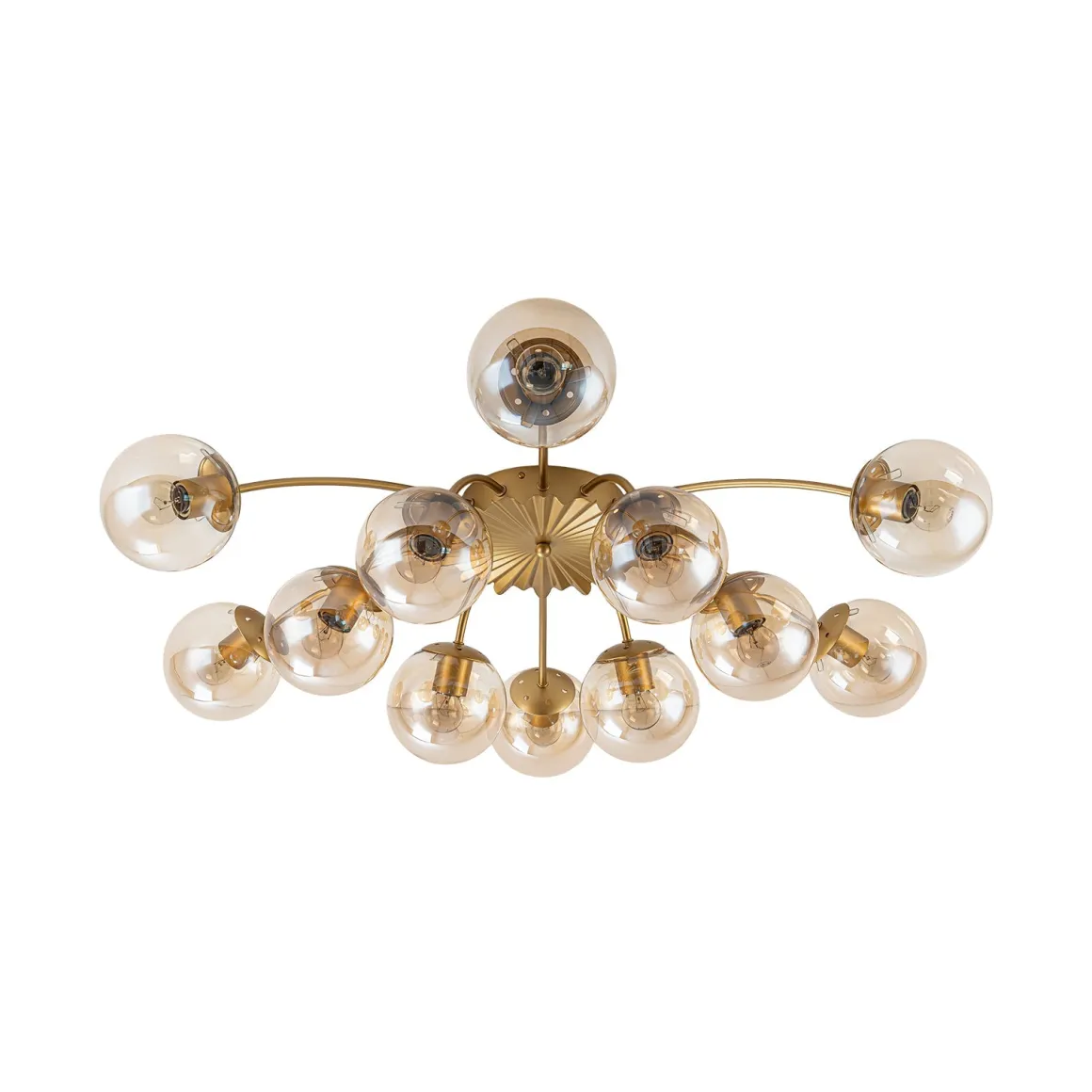 Retro Bloom 12-Light Amber Glass Bubble Semi Flush Chandelier