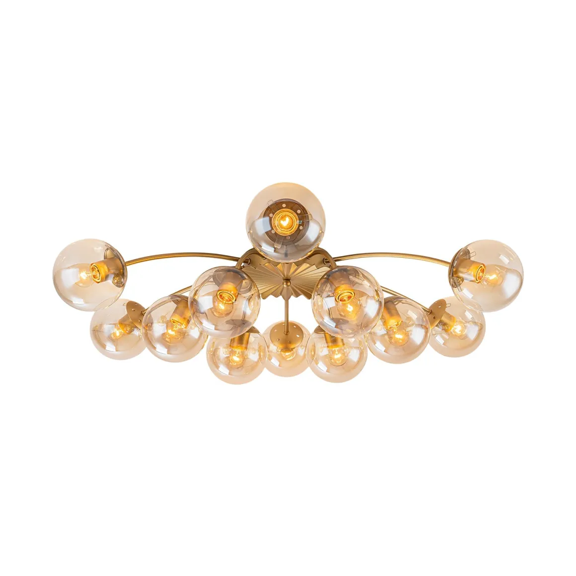 Retro Bloom 12-Light Amber Glass Bubble Semi Flush Chandelier