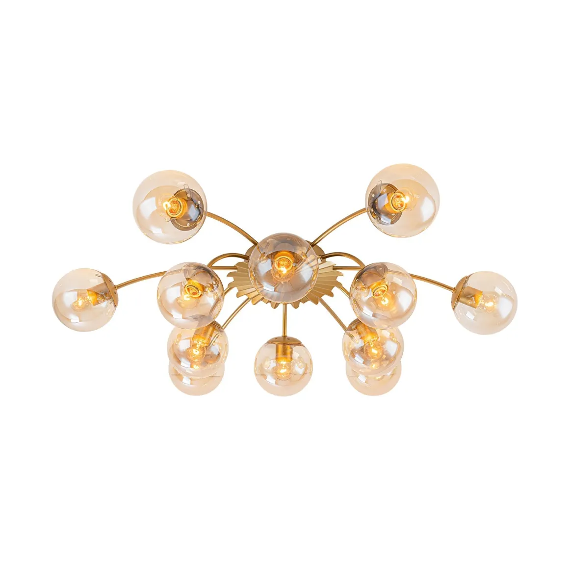 Retro Bloom 12-Light Amber Glass Bubble Semi Flush Chandelier