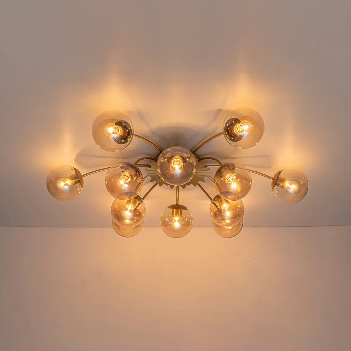 Retro Bloom 12-Light Amber Glass Bubble Semi Flush Chandelier