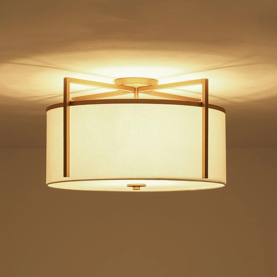 Retro Wide Drum Round Linen Cage Semi Flush Mount