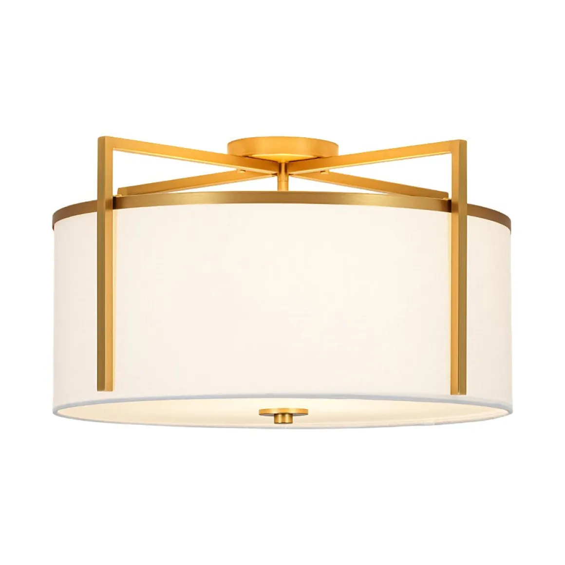 Retro Wide Drum Round Linen Cage Semi Flush Mount