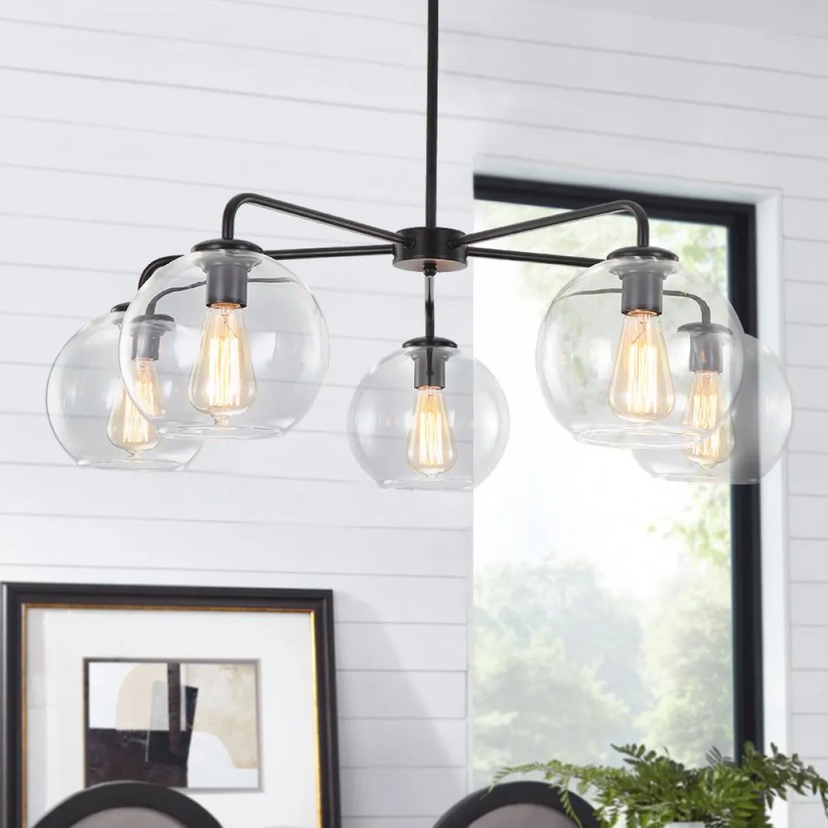 Round Globe Sputnik 5-light Chandelier Bubble Glass Design