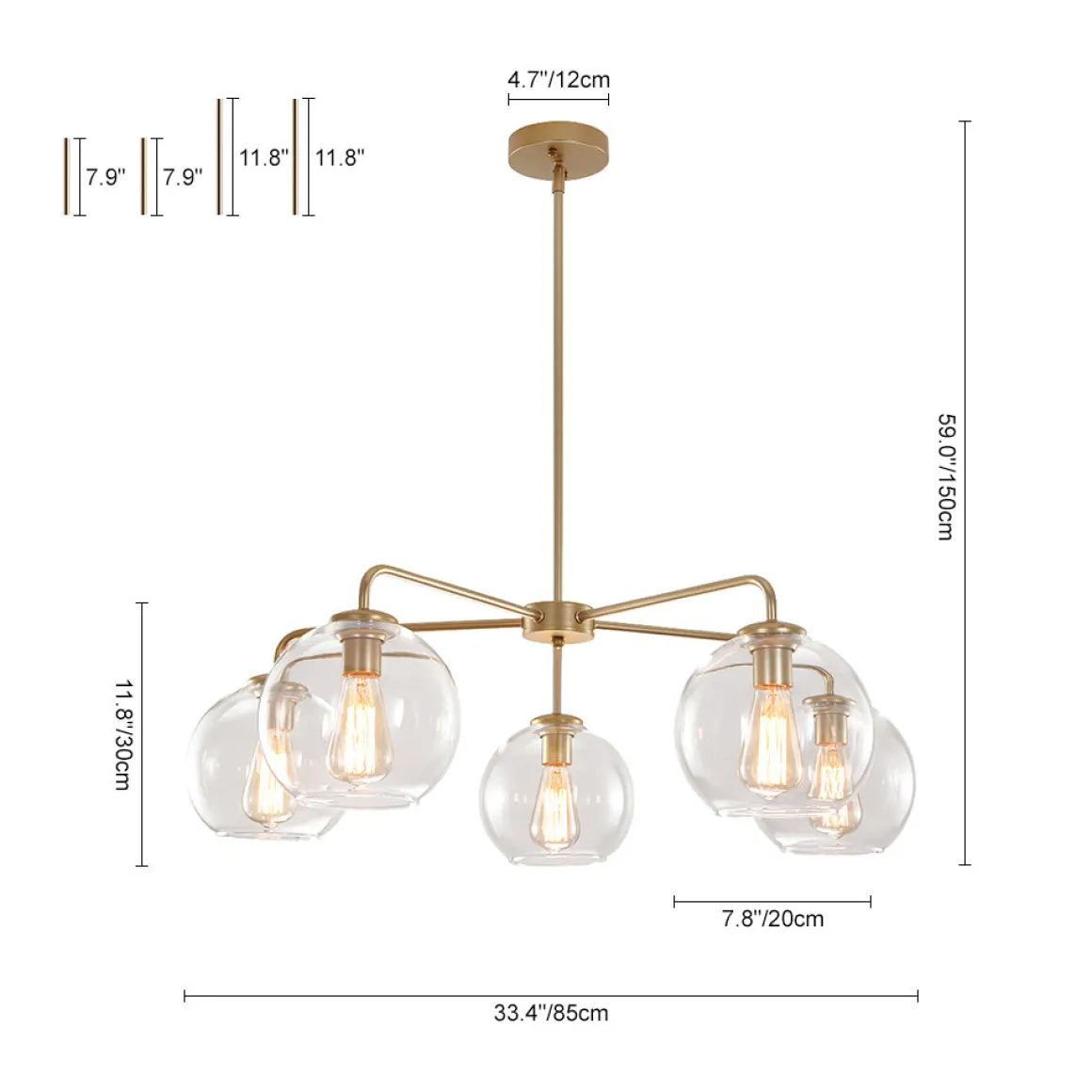 Round Globe Sputnik 5-light Chandelier Bubble Glass Design