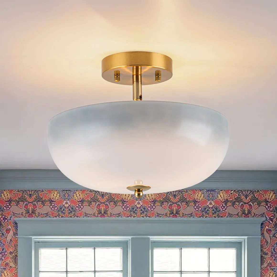 Round Gradient Blue Opal Art Glass Semi Flush Mount