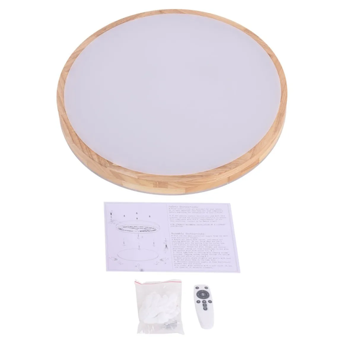Round LED Wood Flush Mount Light