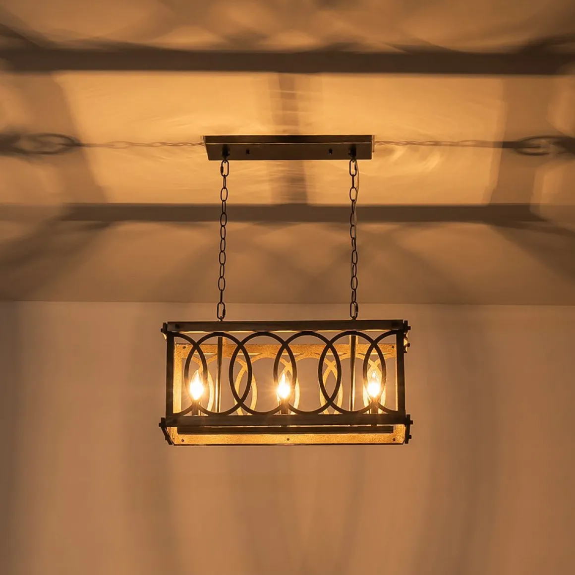 Rustic Aged Wooden Rectangle Box Kitchen Island Pendant