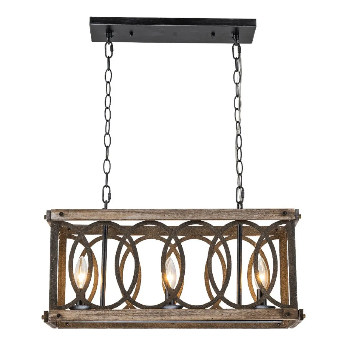 Rustic Aged Wooden Rectangle Box Kitchen Island Pendant