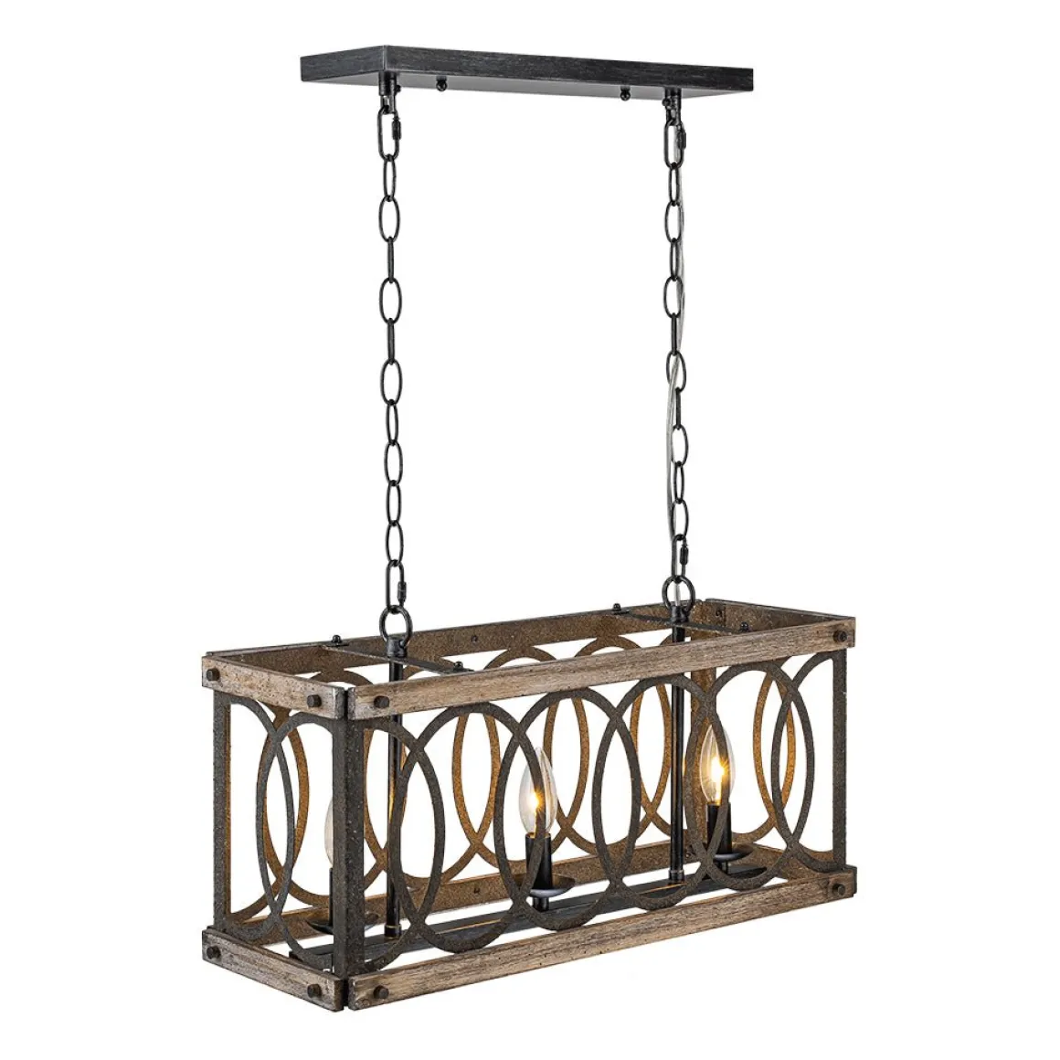 Rustic Aged Wooden Rectangle Box Kitchen Island Pendant