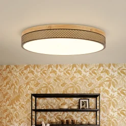 Rustic Black Mesh Wooden Dimmable LED Round Ceiling Light