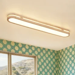 Rustic Dimmable LED Wood Oval Flush Mount Light
