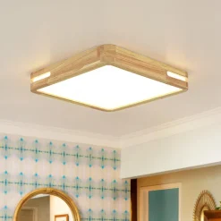 Rustic Dimmable LED Wood Square Flush Mount Light