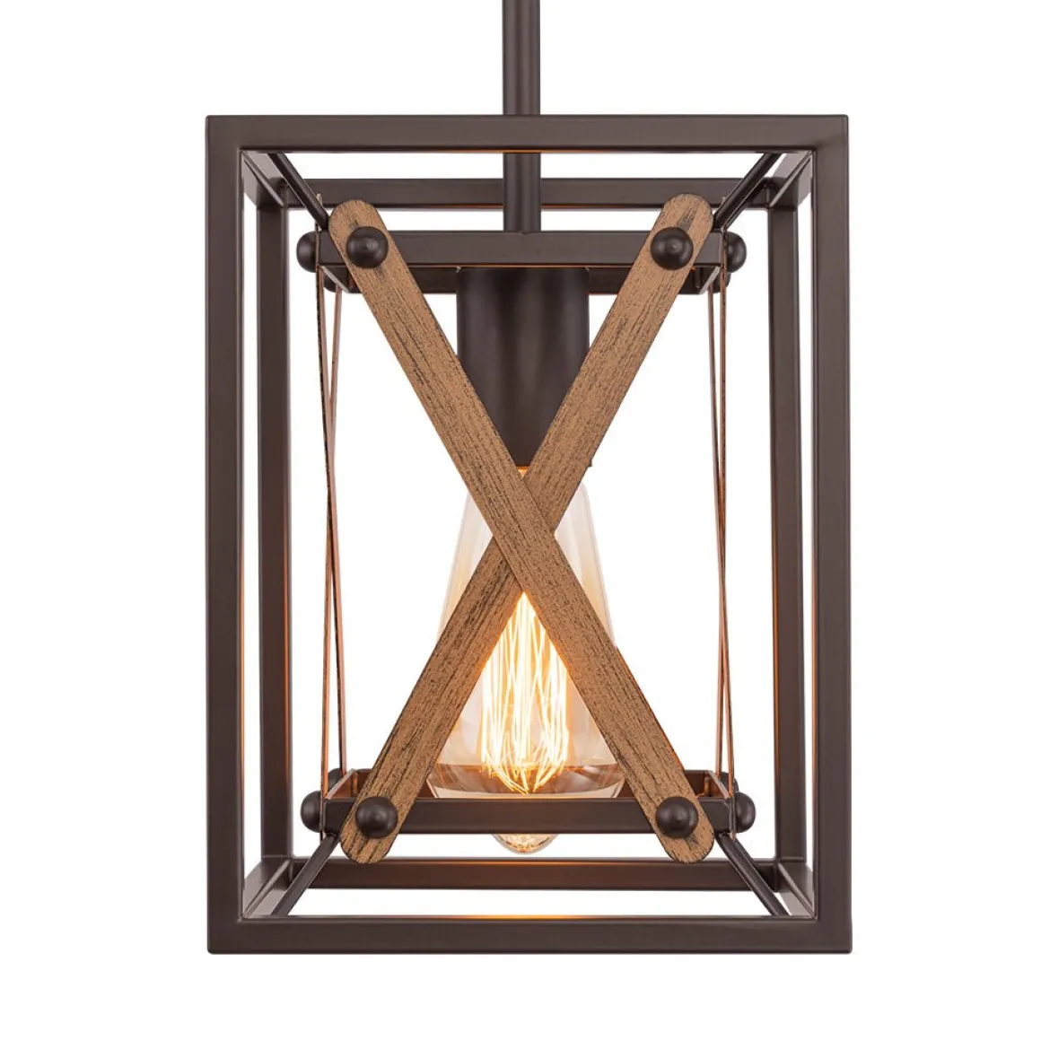 Rustic Industrial 1-Light Square Cross Cage Pendant Light