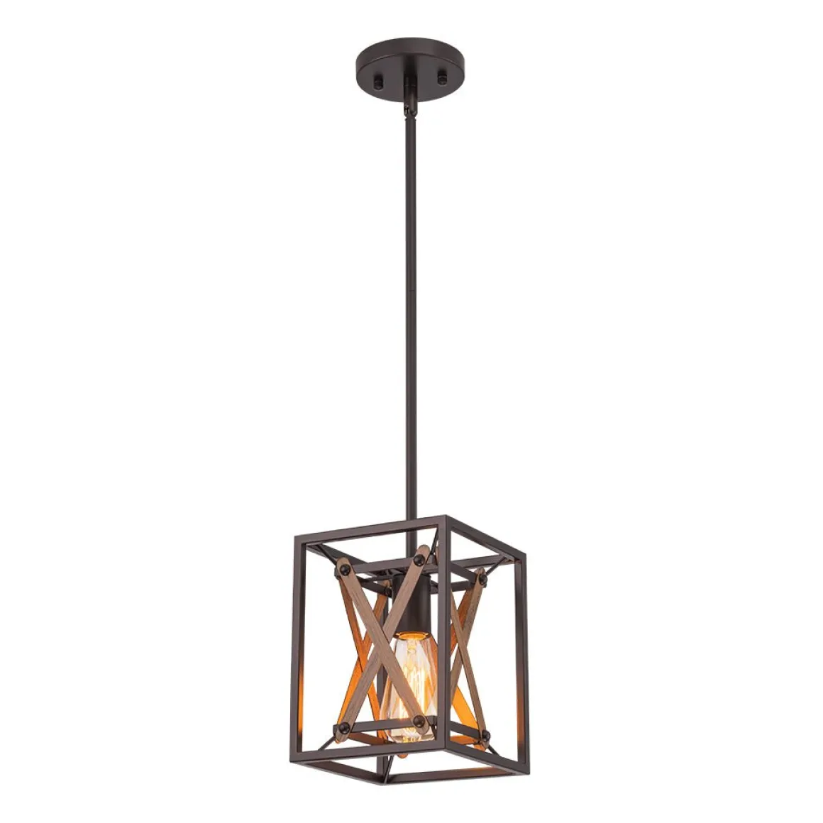 Rustic Industrial 1-Light Square Cross Cage Pendant Light