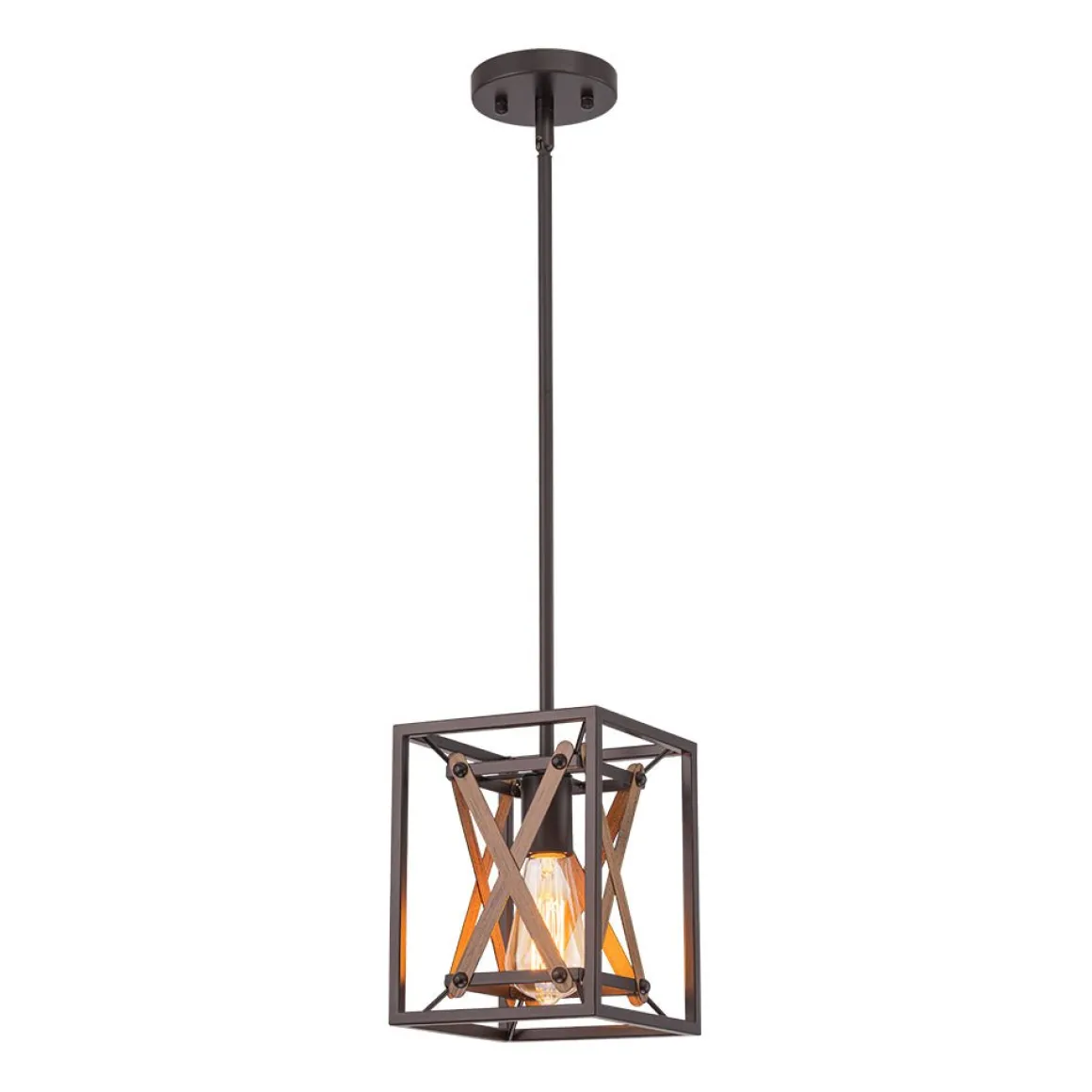 Rustic Industrial 1-Light Square Cross Cage Pendant Light
