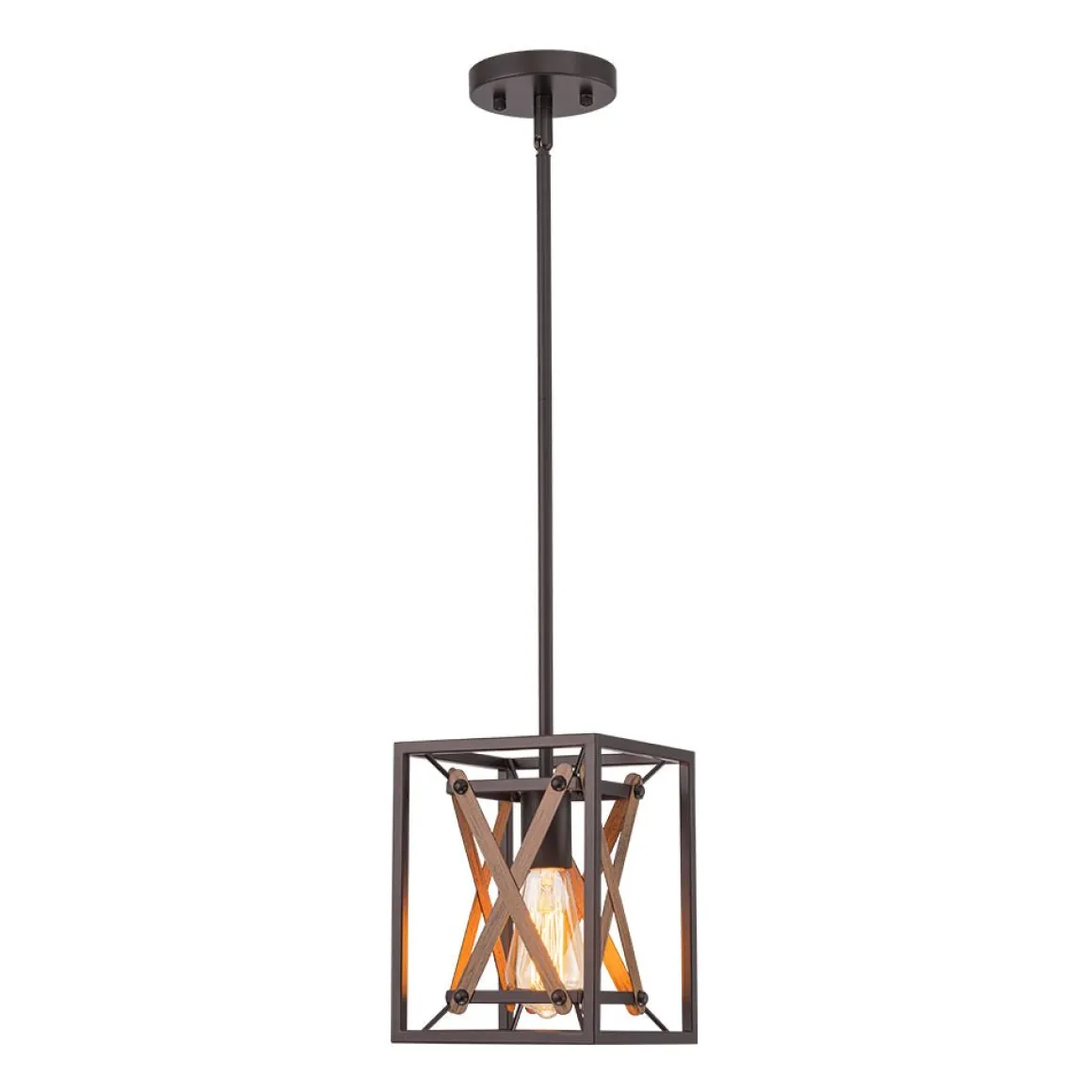 Rustic Industrial 1-Light Square Cross Cage Pendant Light
