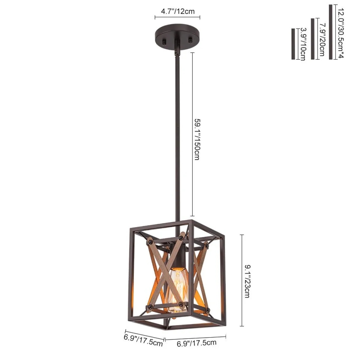 Rustic Industrial 1-Light Square Cross Cage Pendant Light